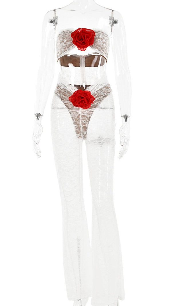 AIIZIE FLOWER LACE HOLLOW JUMPSUIT IN WHITE - product image