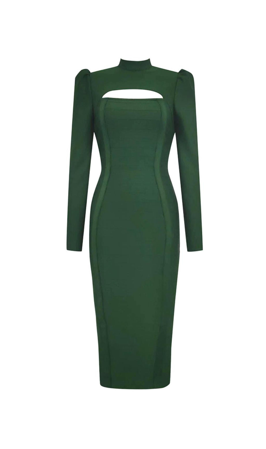 GRÜNES MIDIKLEID MIT CUT-OUTS UND BANDAGE