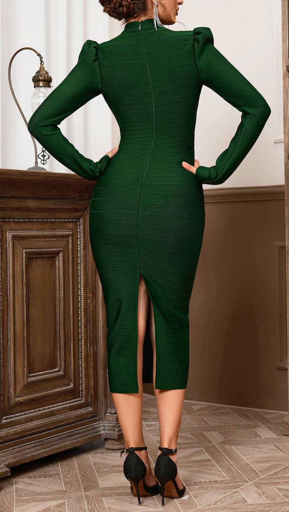 ABITO MIDI CON BENDAGGI TAGLIATI VERDI 