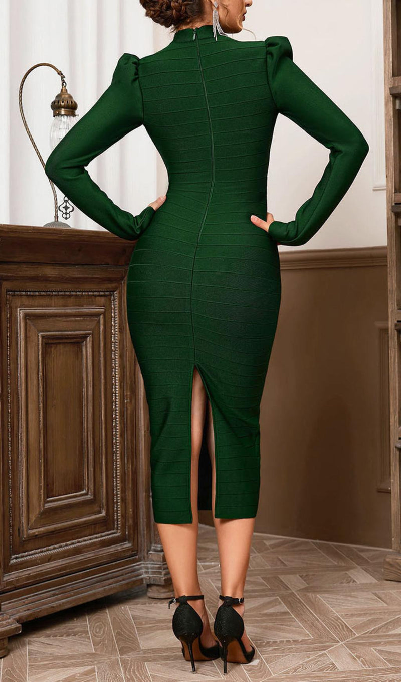 GREEN CUT OUT BANDAGE MIDI DRESS