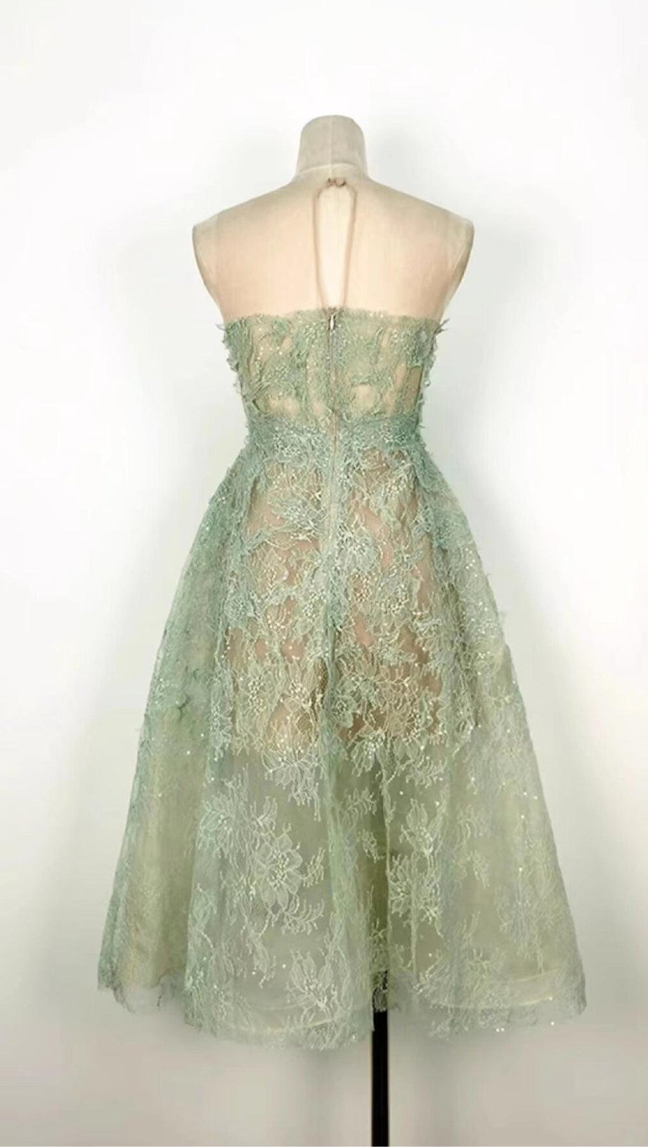 GREEN FLORAL LACE EMBROIDER MIDI DRESS