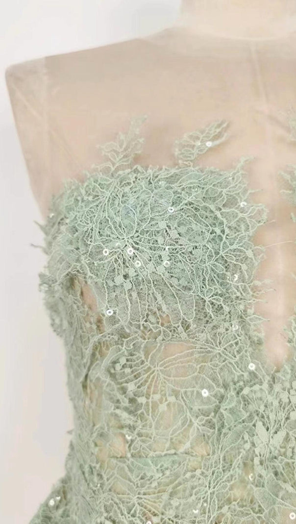 AIIZIE GREEN FLORAL LACE EMBROIDER MIDI DRESS - product image