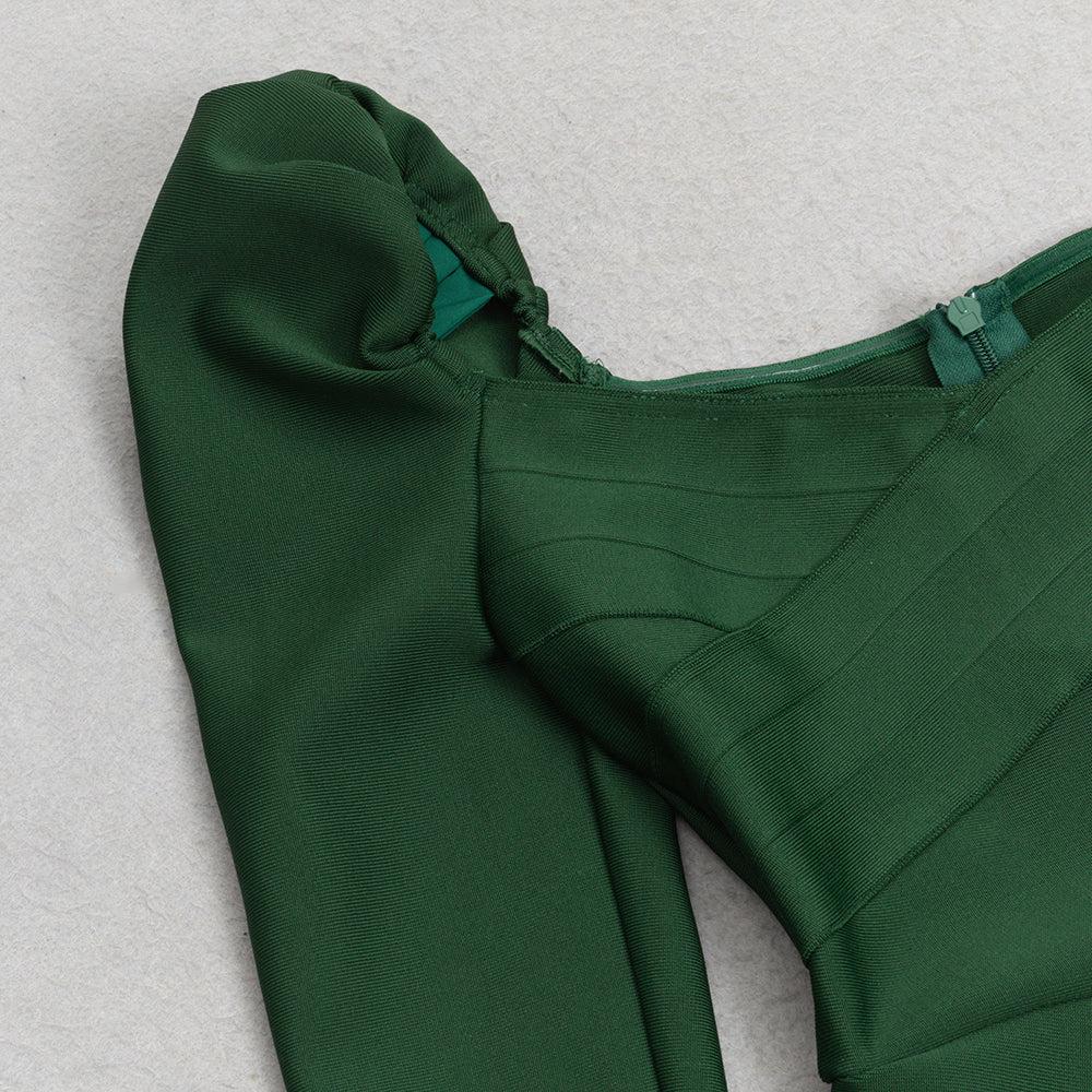 AIIZIE GREEN LONG SLEEVE RUCHED MIDI DRESS - product image