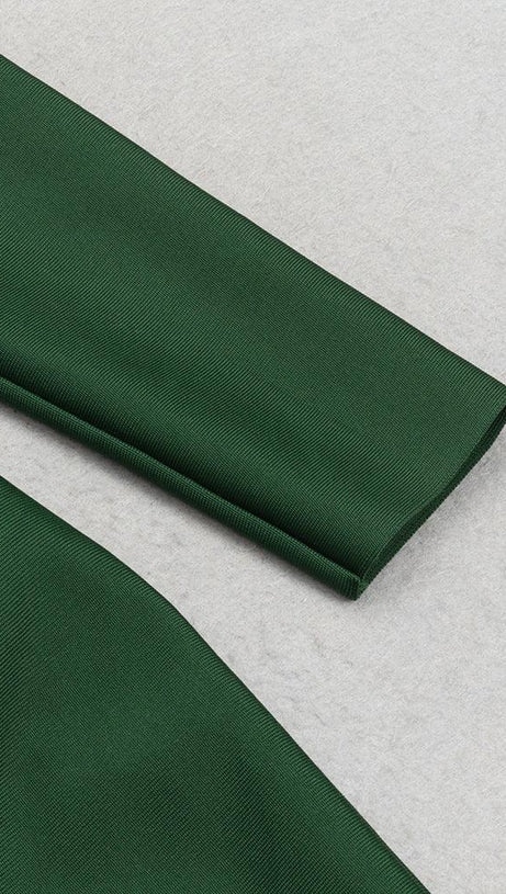 ABITO MIDI VERDE A MANICHE LUNGHE CON RUCHES 