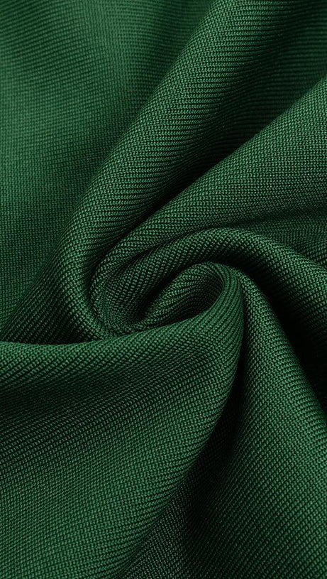 ABITO MIDI VERDE A MANICHE LUNGHE CON RUCHES 