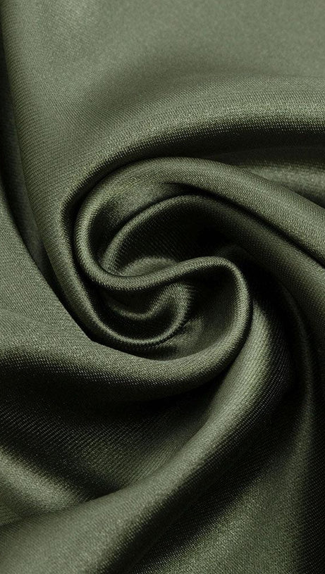 GREEN SATIN LONG SLEEVE MAXI DRESS