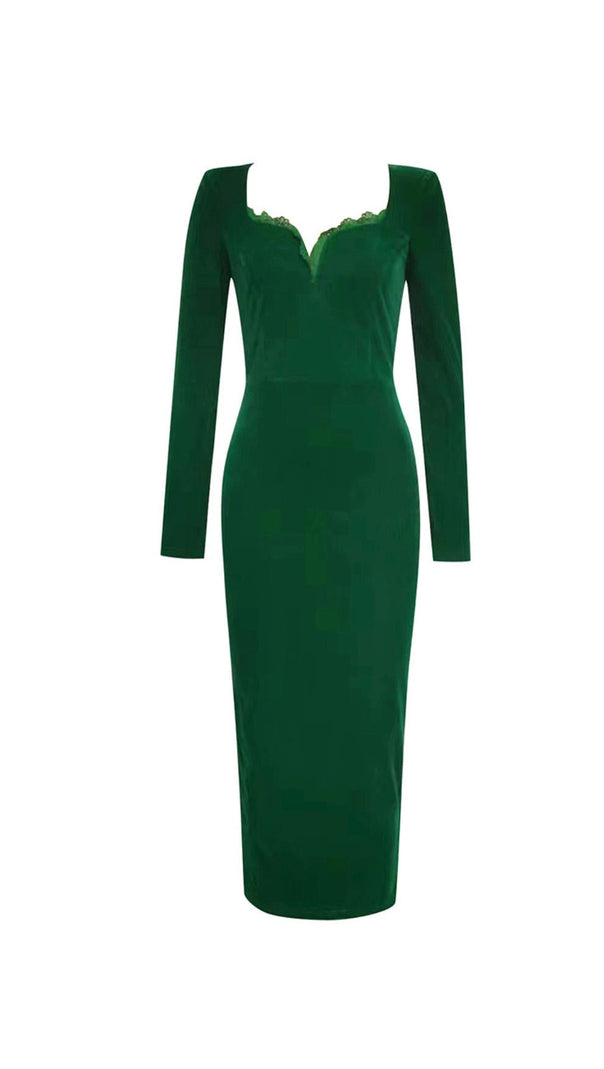AIIZIE GREEN SPLIT BACK BODYCON MIDI DRESS - product image