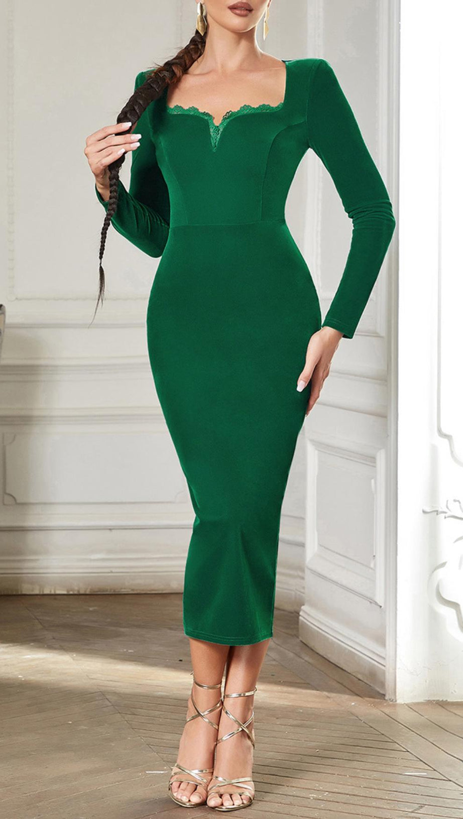 GREEN SPLIT BACK BODYCON MIDI DRESS