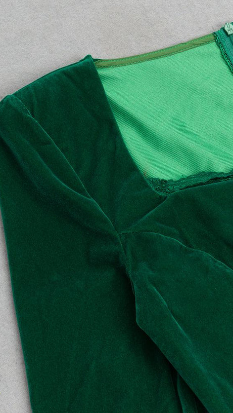 GREEN SPLIT BACK BODYCON MIDI DRESS