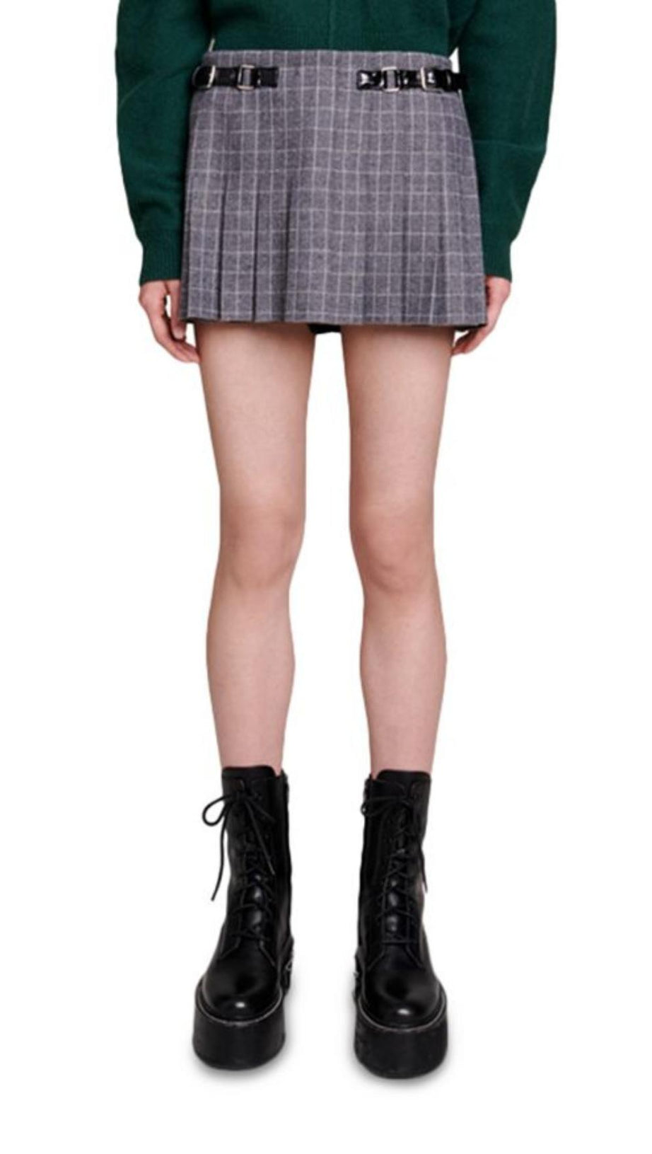 GREY PLEATED MINI SKIRT