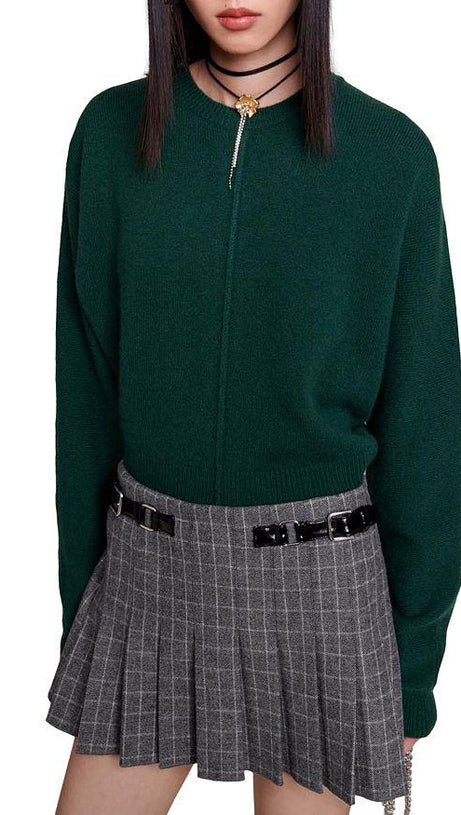 GREY PLEATED MINI SKIRT