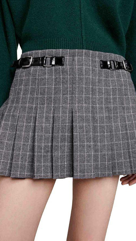 GREY PLEATED MINI SKIRT