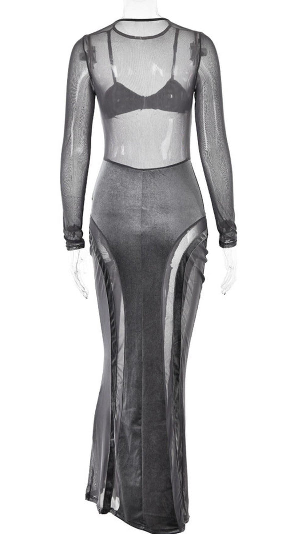 AIIZIE GREY VELVET MESH MAXI DRESS - product image
