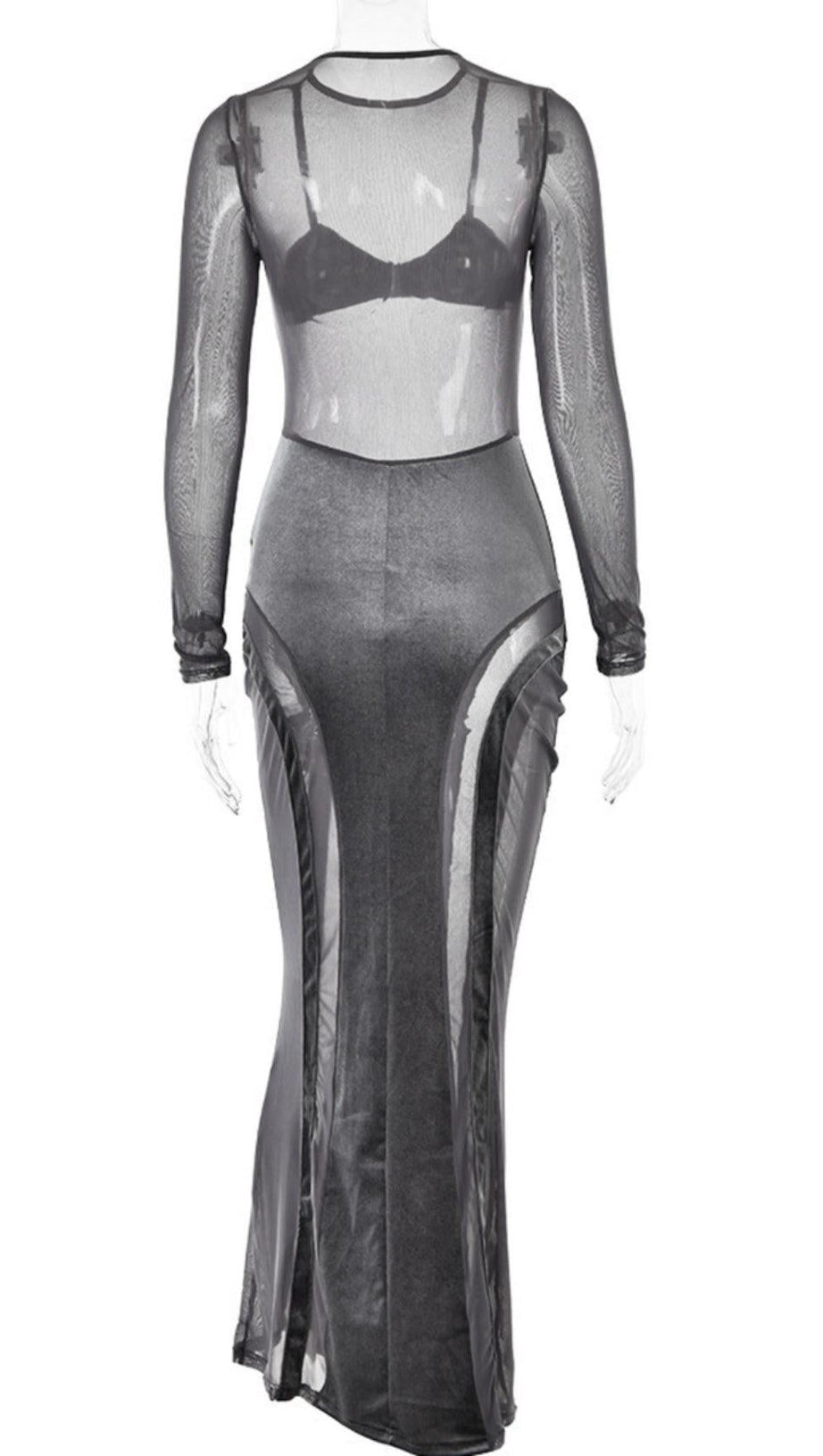 GREY VELVET MESH MAXI DRESS