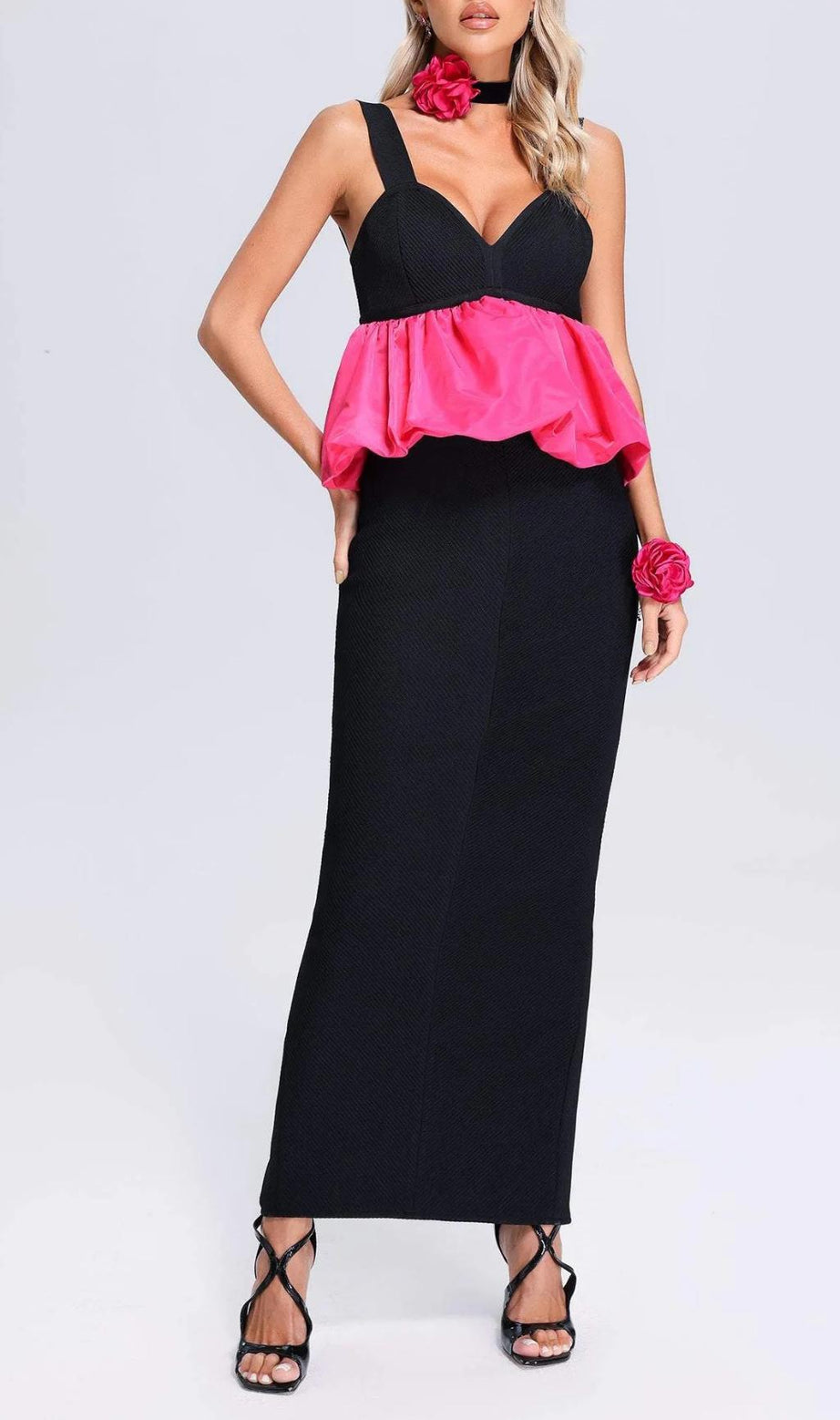 Neckholder-Bandage-Maxikleid 