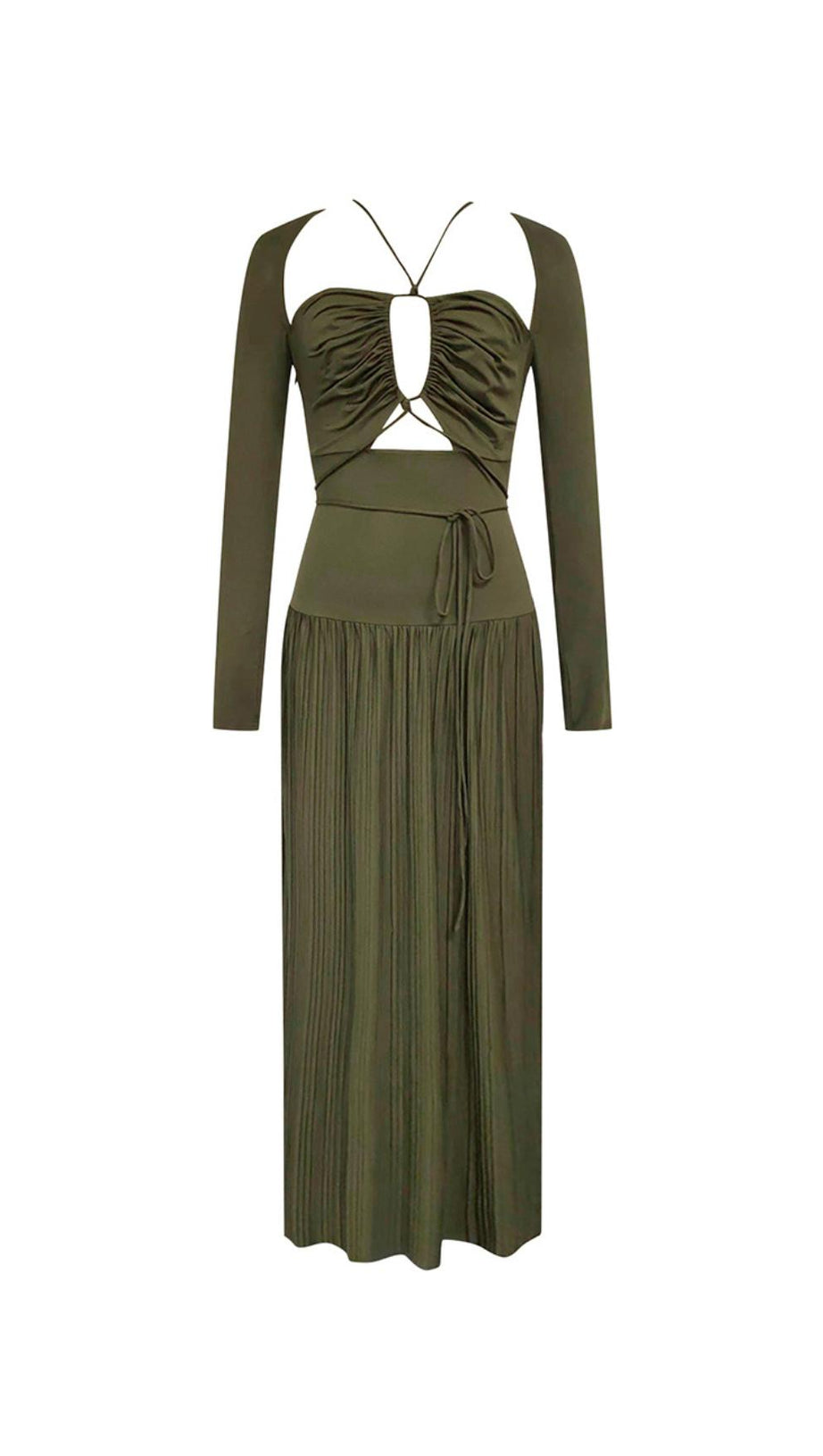 HALTER CUT OUT RUCHED MAXI DRESS