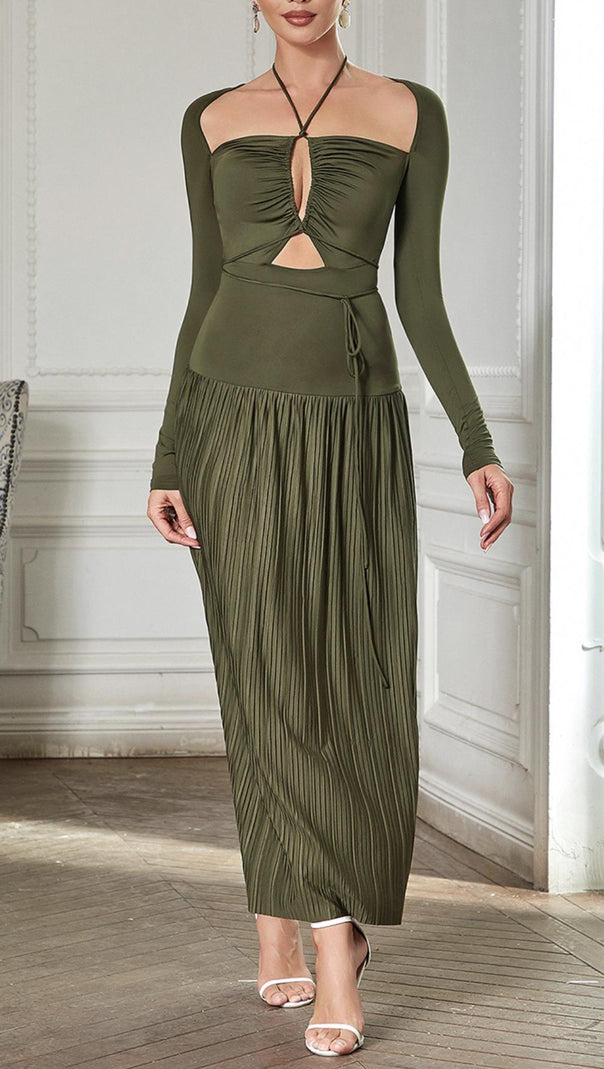AIIZIE HALTER CUT OUT RUCHED MAXI DRESS - product image