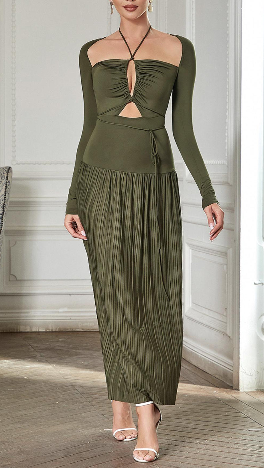 HALTER CUT OUT RUCHED MAXI DRESS