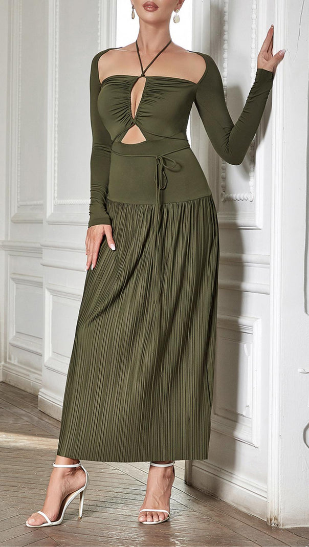AIIZIE HALTER CUT OUT RUCHED MAXI DRESS - product image