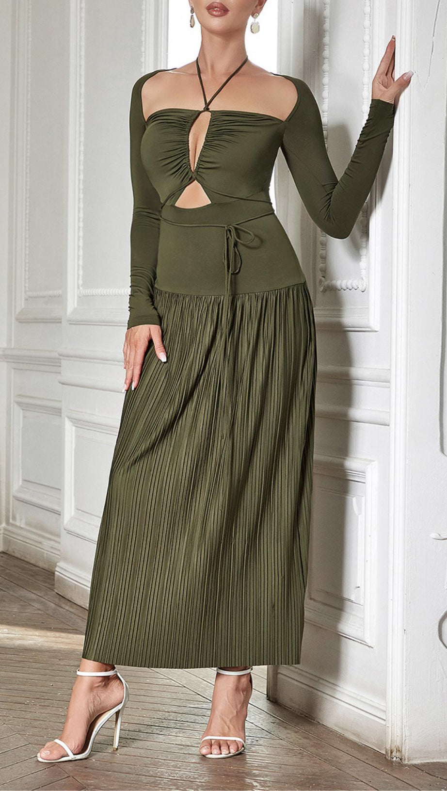 HALTER CUT OUT RUCHED MAXI DRESS