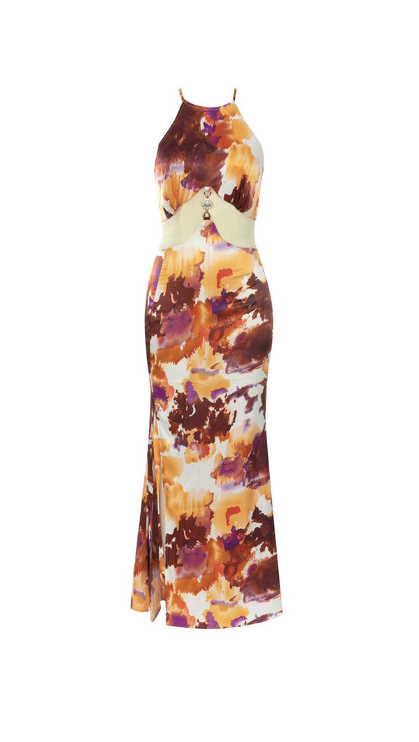 AIIZIE HALTER PRINTED BODYCON MIDI DRESS - product image