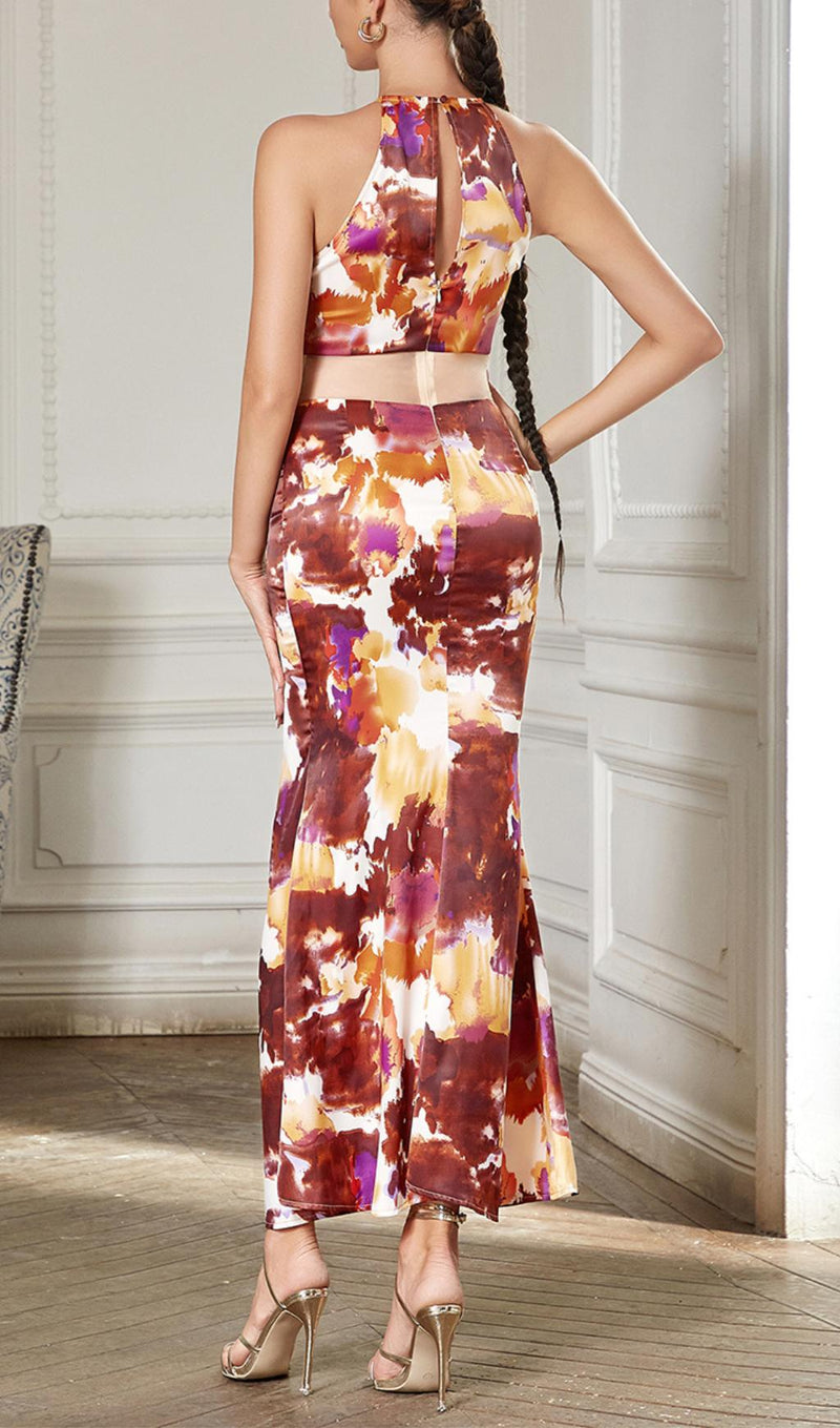 HALTER PRINTED BODYCON MIDI DRESS