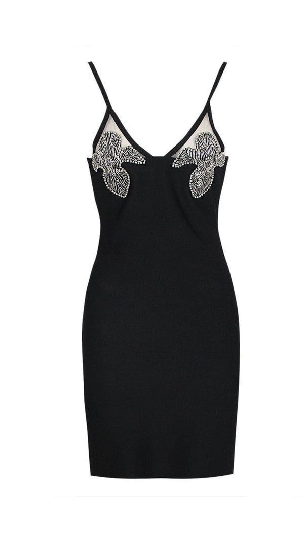AIIZIE CRYSTAL IRIS EMBROIDERY MINI DRESS IN BLACK - product image