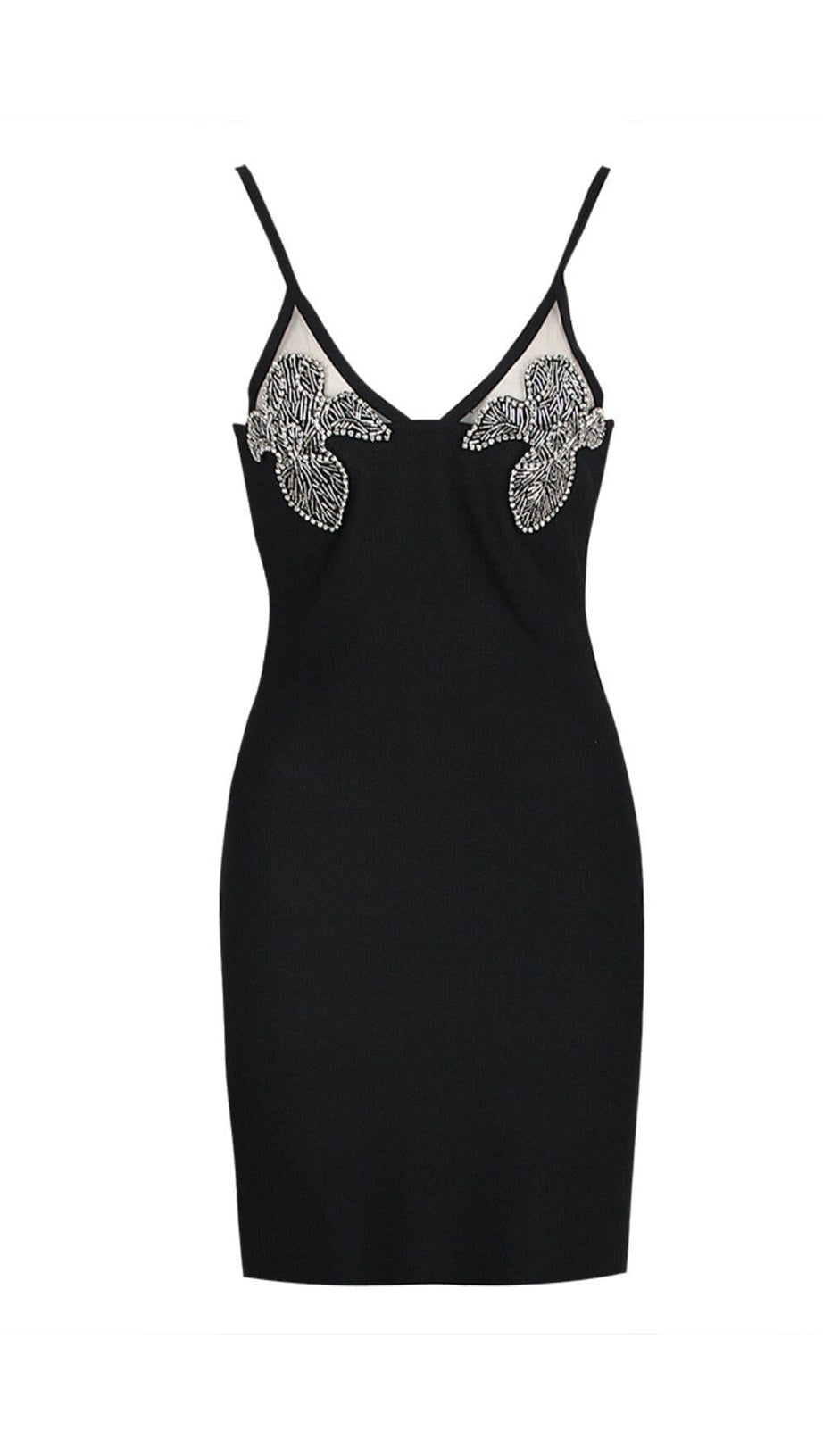 CRYSTAL IRIS EMBROIDERY MINI DRESS IN BLACK
