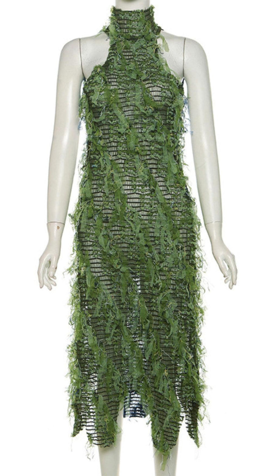HALTERNECK BACKLESS HOLLOW MIDI DRESS IN GREEN