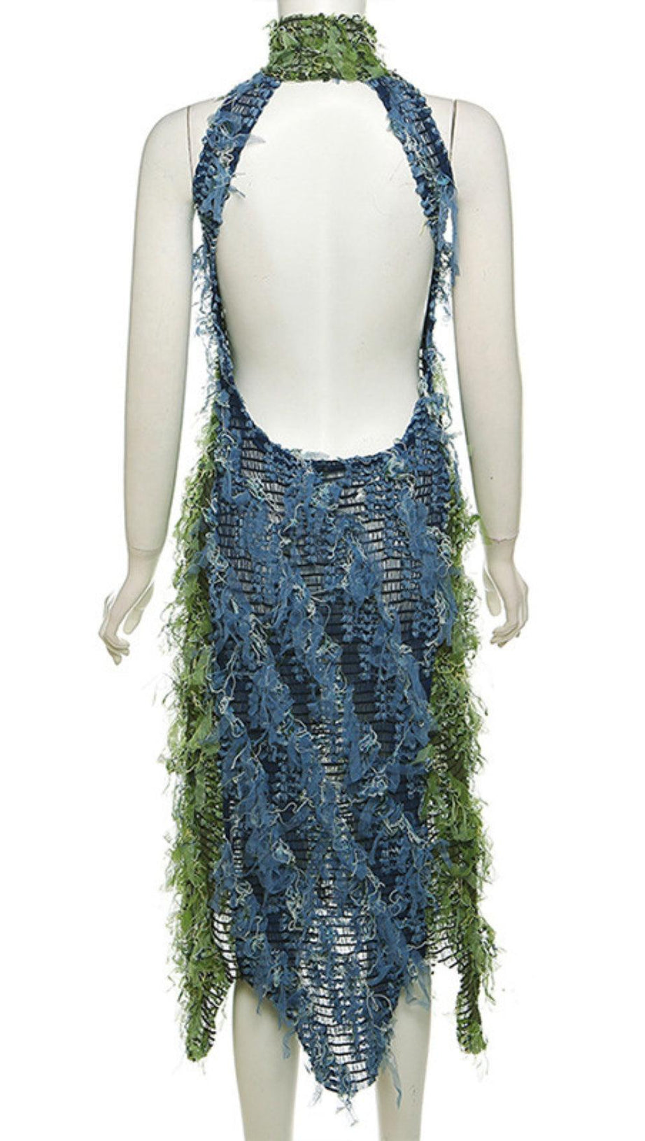 HALTERNECK BACKLESS HOLLOW MIDI DRESS IN GREEN