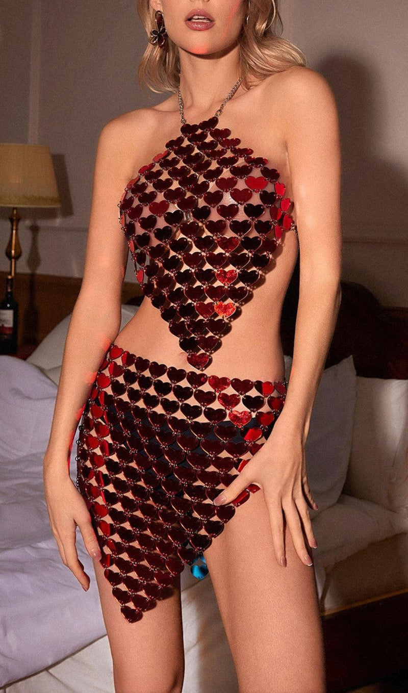 HEART ACRYLIC CHAINMAIL SKIRT SET