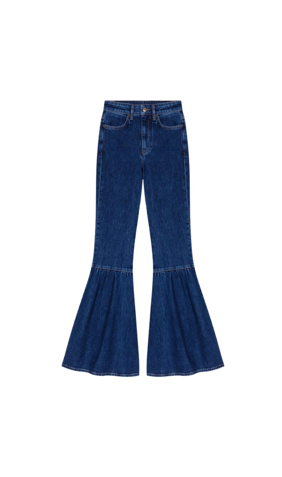 JEANS A VITA ALTA CON GAMBA A ZAMPA BLU 