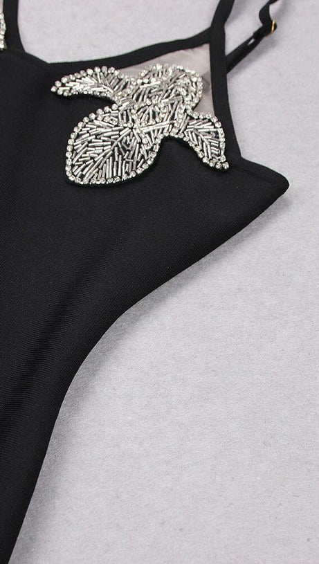 CRYSTAL IRIS EMBROIDERY MINI DRESS IN BLACK