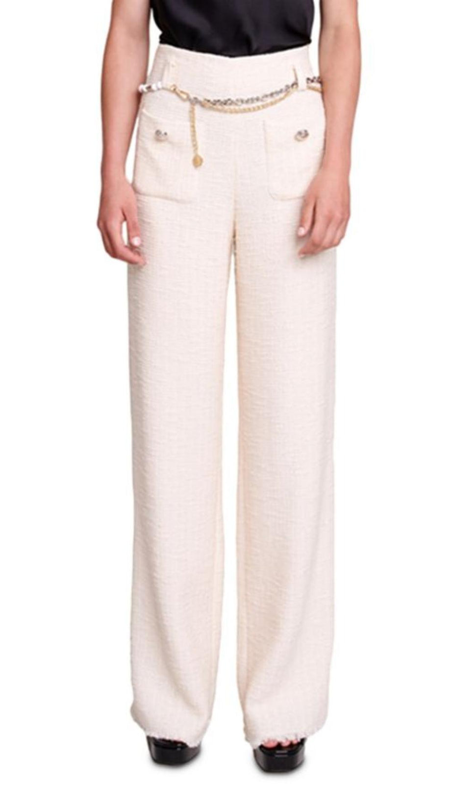 HIGH WAIST WIDE LEG TWEED TROUSERS