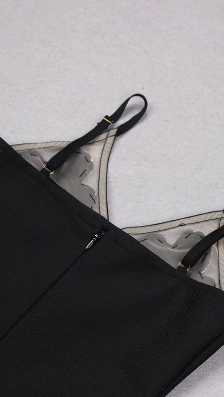 CRYSTAL IRIS EMBROIDERY MINI DRESS IN BLACK