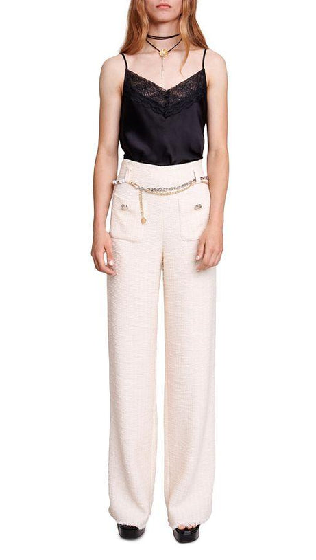 HIGH WAIST WIDE LEG TWEED TROUSERS