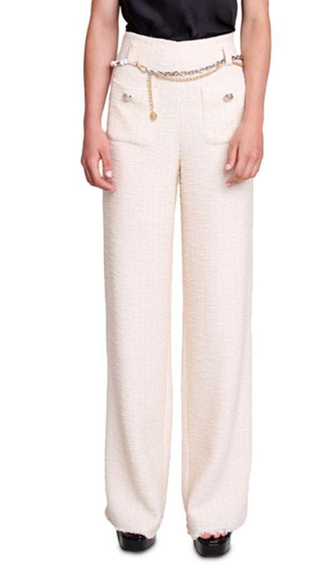 HIGH WAIST WIDE LEG TWEED TROUSERS