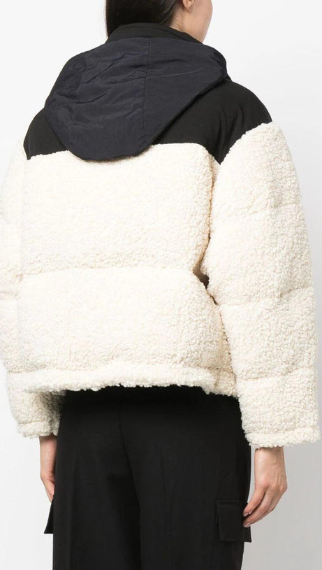 Pufferjacke mit Kapuze aus Mischgewebe 