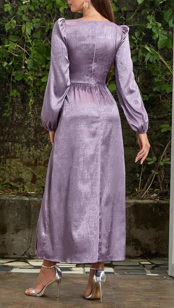 AIIZIE JACQUARD LANTERN SLEEVE SPLIT THIGH MAXI DRESS - product image