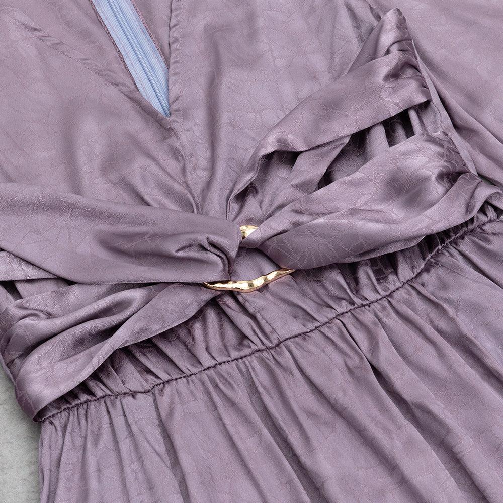 AIIZIE JACQUARD LANTERN SLEEVE SPLIT THIGH MAXI DRESS - product image