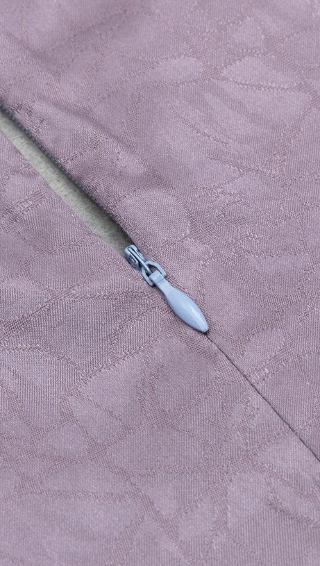 JACQUARD LANTERN SLEEVE SPLIT THIGH MAXI DRESS