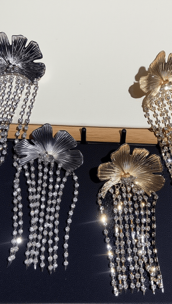 AIIZIE TSUKI FLOWER CRYSTAL FRINGE EARRINGS - product image