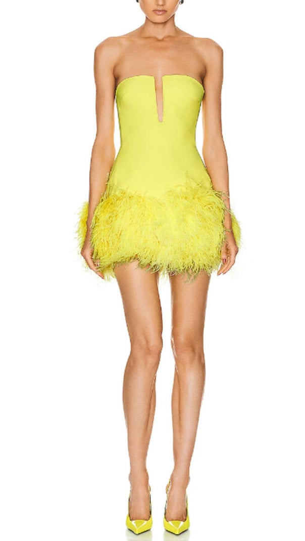 AIIZIE YELLOW NEON FEATHERS MINI DRESS - product image