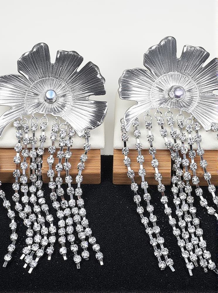 Tsuki Flower Crystal Fringe Earrings