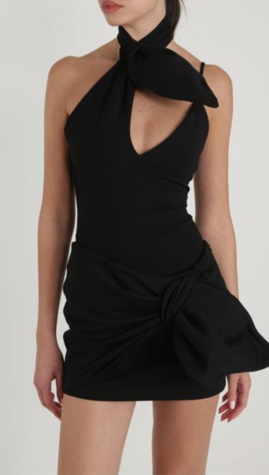 CROSSOVER-NECK MINI DRESS