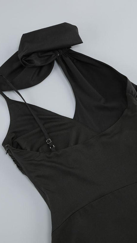 CROSSOVER-NECK MINI DRESS