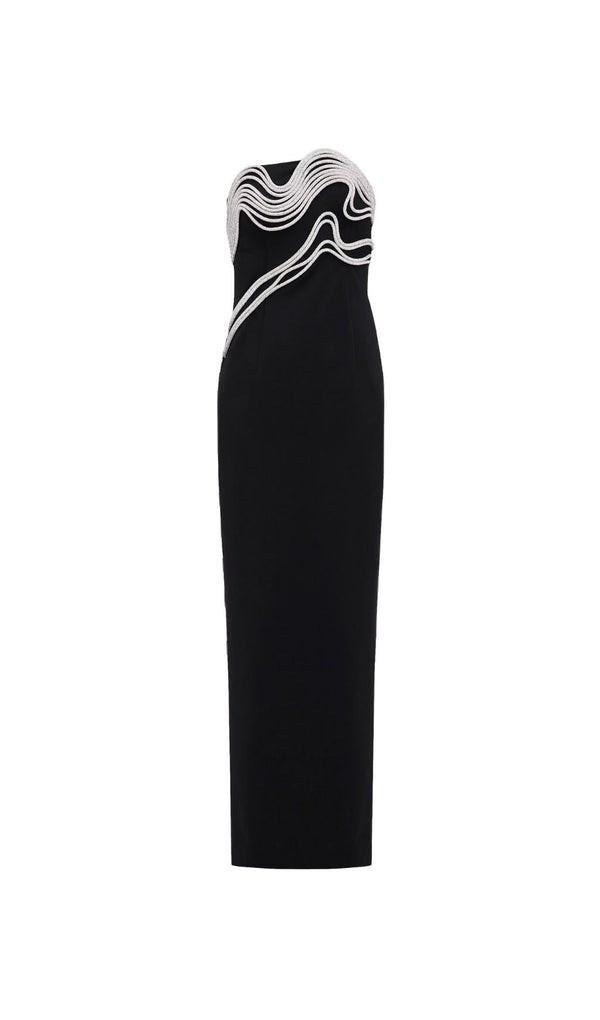 CRYSTAL EMBELLISHED MAXI DRESS IN BLACK