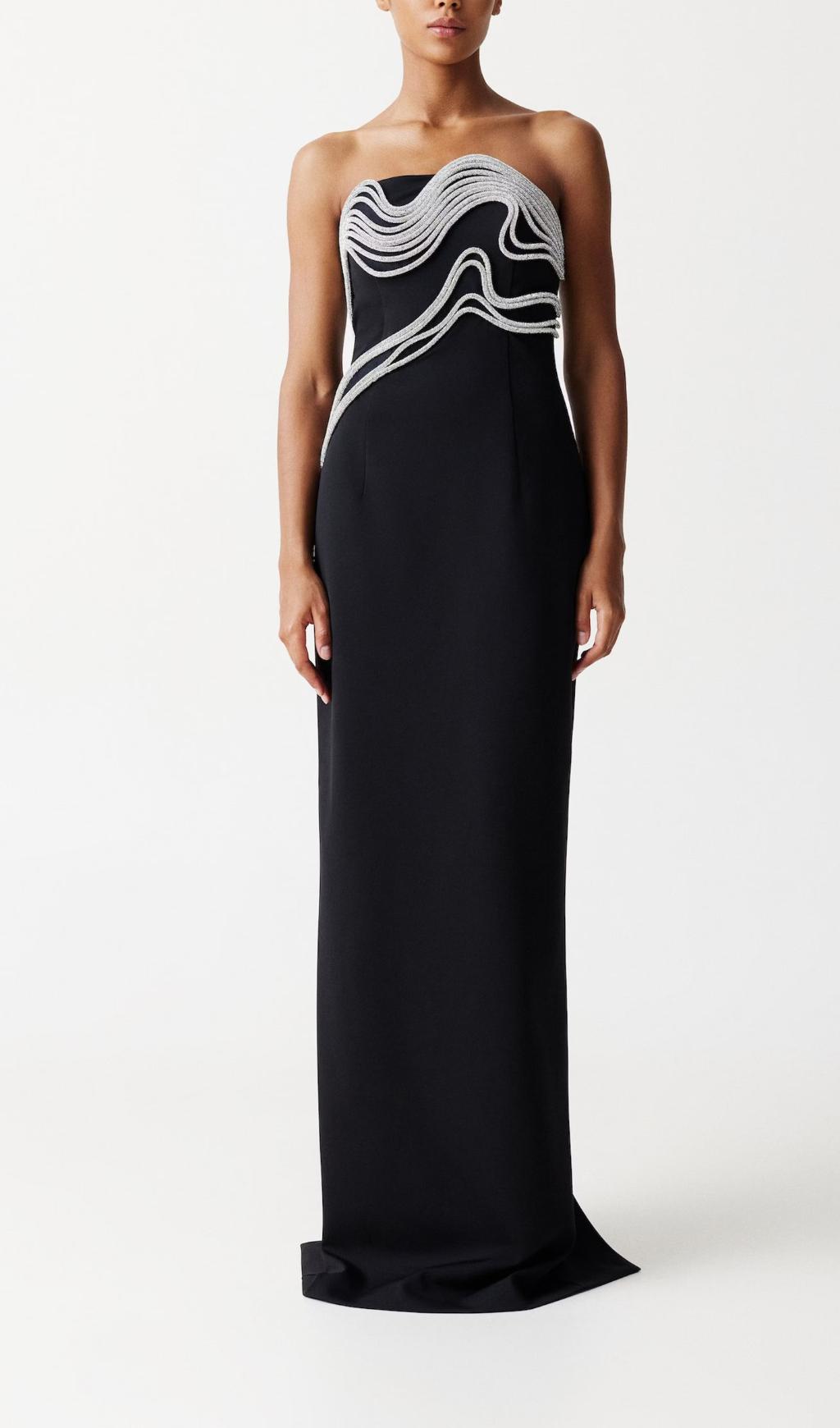 ABITO LUNGO NERO CON CRISTALLI 