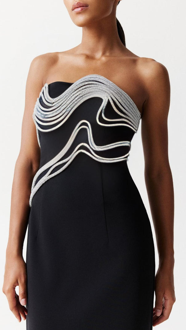 AIIZIE CRYSTAL EMBELLISHED MAXI DRESS IN BLACK - product image
