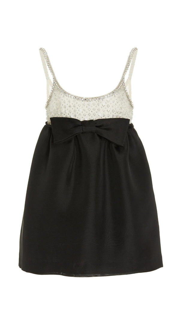 AIIZIE CRYSTAL EMBELLISHED ORGANZA SATIN MINI DRESS IN BLACK - product image
